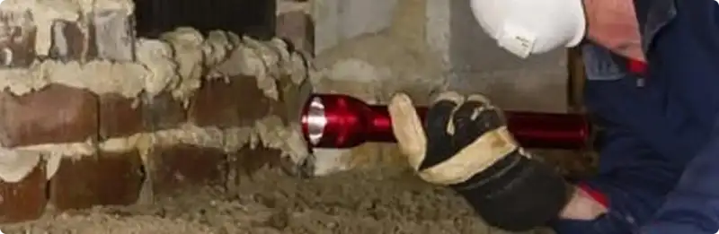 Pest control technician inspecting a crawl space for ant activity in North Aurora, IL